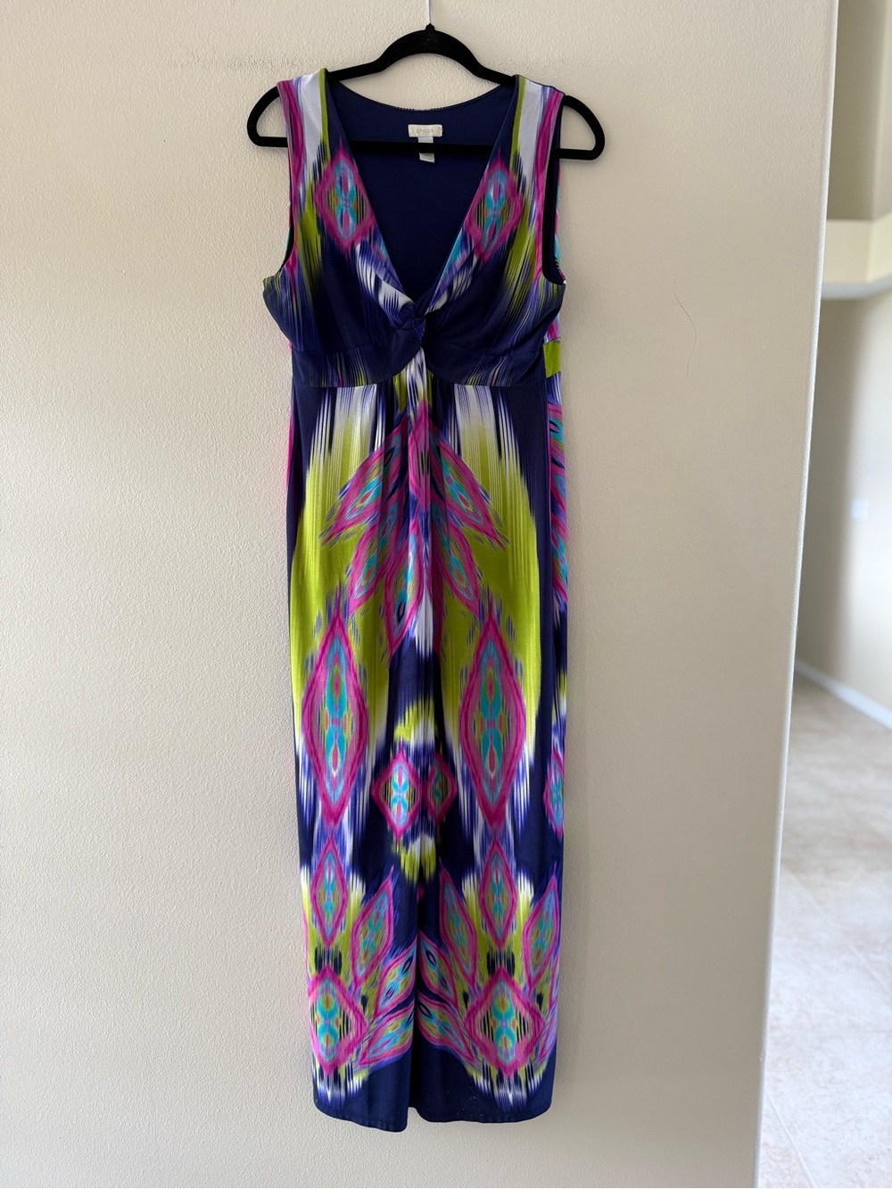 Chico's Navy, Lime & Pink Patterned Sleeveless Maxi Dress Size 2 US L